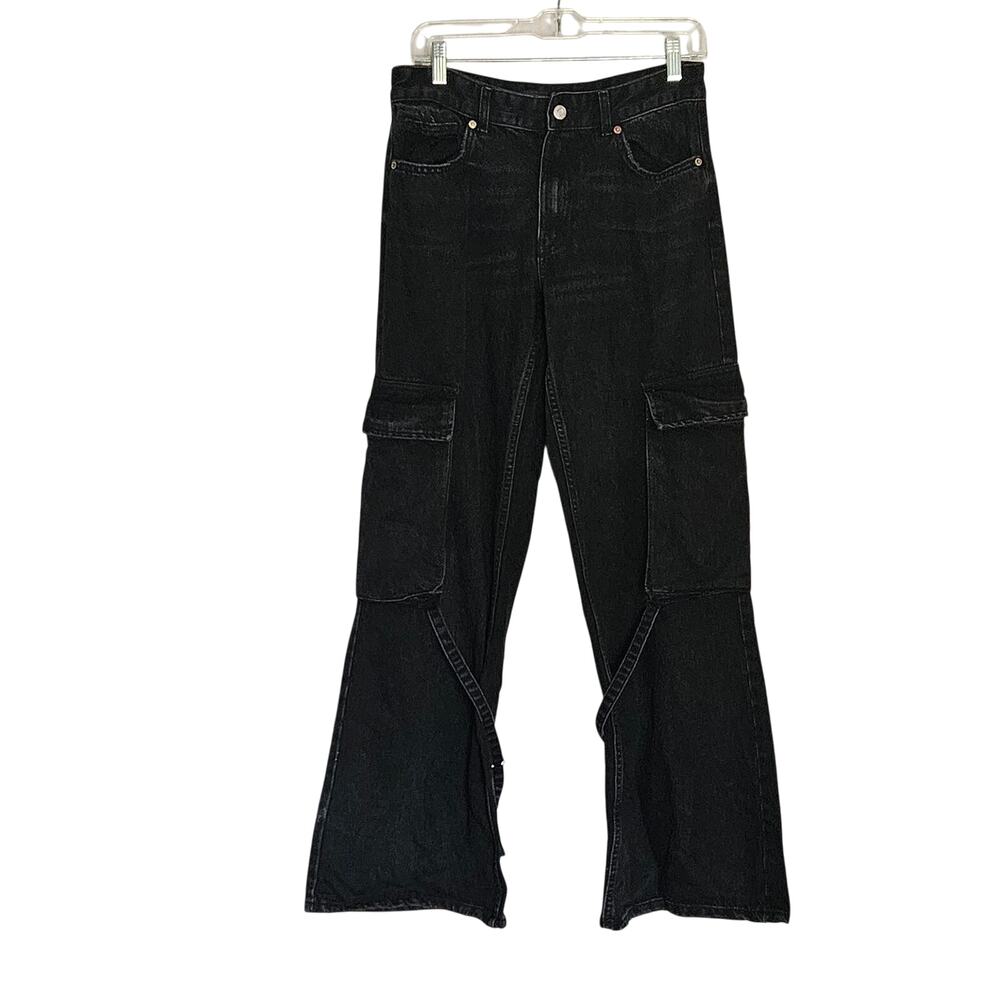 Zara Washed Black Cargo Wide-Leg Jeans US Size 6